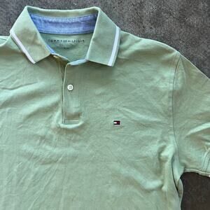 Tommy Hilfiger Sage Green Polo Shirt Small Tipped Collar